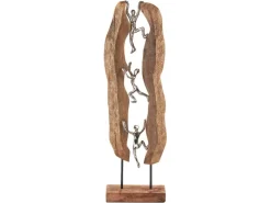 Sale Kobolo Dekofigur Holzdeko Holzfigur CLIMB Holz Braun und Metall Silber
