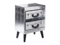 Kobolo Kommode Regal Nachttisch in Kofferoptik Silberfarben 2 Fächer Kunstleder und Holz