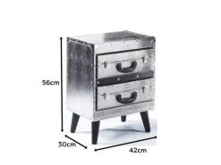 Kobolo Kommode Regal Nachttisch in Kofferoptik Silberfarben 2 Fächer Kunstleder und Holz