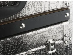 Kobolo Kommode Regal Nachttisch in Kofferoptik Silberfarben 2 Fächer Kunstleder und Holz