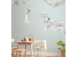 Outlet Komar Fototapete Blumen und Vögel Blau und Rosa 250 x 250 cm 611191