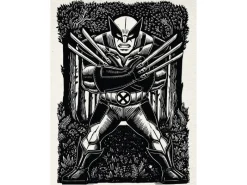 Komar Wandbild Marvel Wolverine Lino-Cut 30 cm x 40 cm Schwarz-Weiß