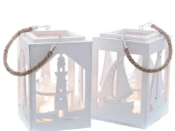 Clearance Laterne Maritim mit Glaseinsatz 2-fach Sortiert 22 cm x 15 cm x 15 cm Weiß