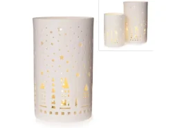 LED-Windlicht mit Sternen Ø 10,5 cm x 17,5 cm Weiß