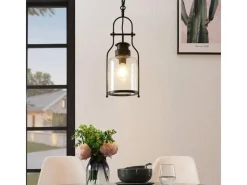 Lindby Pendelleuchte Laterne Rozalie 9624814 Retro Vintage Antik in Schwarz aus Metall 1-flammig E27 Flurleuchte