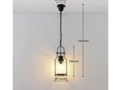 Lindby Pendelleuchte Laterne Rozalie 9624814 Retro Vintage Antik in Schwarz aus Metall 1-flammig E27 Flurleuchte