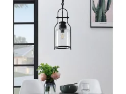 Lindby Pendelleuchte Laterne Rozalie 9624814 Retro Vintage Antik in Schwarz aus Metall 1-flammig E27 Flurleuchte