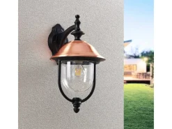 Lindby Wandleuchte Außen Laterne Clint 9630098 Spritzwassergeschützt Retro Vintage Antik in Kupfer aus Aluminium 1-flammig E27