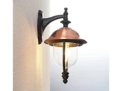 Lindby Wandleuchte Außen Laterne Clint 9630098 Spritzwassergeschützt Retro Vintage Antik in Kupfer aus Aluminium 1-flammig E27