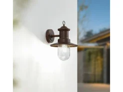 Lindby Wandleuchte Außen Laterne Eloretta 10025908 Spritzwassergeschützt Landhaus Vintage Rustikal in Braun aus Metall 1-flammig E27