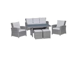 Lounge-Set mit Esstisch Vermont 6-teilig aus Polyrattan