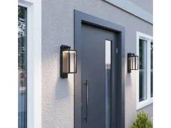 Lucande LED Wandleuchte Außen Laterne Ferdinand 9619149 Spritzwassergeschützt Modern in Alu aus Aluminium 1-flammig