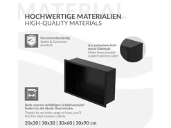 Hot LuxeBath Wandnische aus Edelstahl 20x30x10 cm Schwarz Duschnische mit Rahmen
