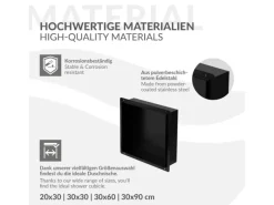 LuxeBath Wandnische aus Edelstahl 30x30x10 cm Schwarz Duschnische Einbauregal