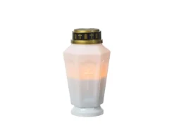 Discount MARELIDA LED Grablicht Grabkerze Grableuchte Orange Flackernd Timer H 15,5cm Weiß