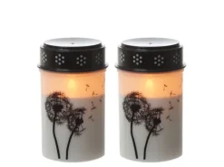 MARELIDA LED Grablichter Grabkerzen Pusteblume Friedhof Trauer Gedenklicht 12cm 2er Set