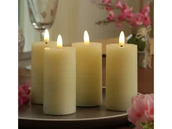 MARELIDA LED Kerze LINA Rustik Optik Echtwachs Flackernde 3D Flamme Timer H 12,5cm Creme