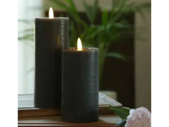 MARELIDA LED Kerze LINA Rustik Optik Echtwachs Stumpenkerze Flackernd Timer H 19cm Grau
