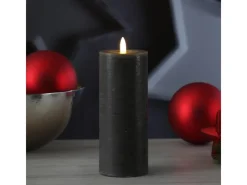 MARELIDA LED Kerze LINA Rustik Optik Echtwachs Stumpenkerze Flackernd Timer H 19cm Grau