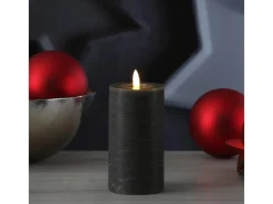 MARELIDA LED Kerze LINA Rustik Optik Echtwachs Stumpenkerze Flackernd Timer H 15cm Grau