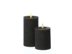 MARELIDA LED Kerze LINA Rustik Optik Echtwachs Stumpenkerze Flackernd Timer H 15cm Grau