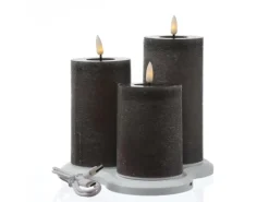 MARELIDA LED Kerzenset LISA Rustik Optik Echtwachskerzen Wiederaufladbar Grau 3er Set
