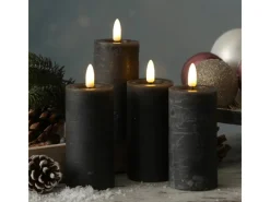 MARELIDA LED Kerzenset LINA Rustik Optik Für Adventskranz H 12,5cm Timer Grau 4er Set