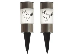 MARELIDA LED Solar Grablichter Grabkerzen Taube Erdspieß Grableuchte Gedenkkerze 2er Set