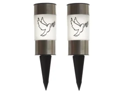 MARELIDA LED Solar Grablichter Grabkerzen Taube Erdspieß Grableuchte Gedenkkerze 2er Set