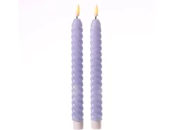 MARELIDA LED Stabkerzen Twist Tafelkerzen Gedreht Echtwachs Flackernd 25cm Flieder 2St