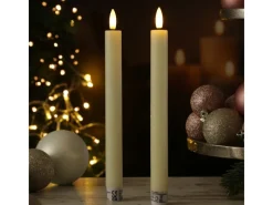Best MARELIDA LED Stabkerzen Tafelkerzen Spitzkerzen Echtwachs Rustik Optik H 24cm Creme 2St