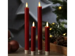 Hot MARELIDA LED Stabkerzen Tafelkerzen Spitzkerzen Echtwachs Rustik Optik H 15cm Rot 2St