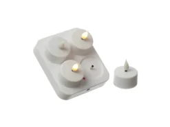 MARELIDA LED Teelichter 4 Stück Mit Ladestation USB Wiederaufladbar D 4cm Flackernd Weiß