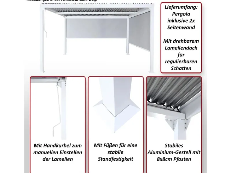 MCW Alu Pergola L41 mit 2x Seitenwand Anthrazit 3x3,7m