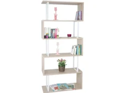 New MCW Bücherregal A27 5 Ebenen -Optik Metall Weiß Eiche