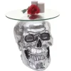 Outlet MCW Beistelltisch Totenkopf A19 Polyresin Glastisch Wohnzimmertisch Silber 52x55x55cm