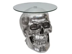 Outlet MCW Beistelltisch Totenkopf A19 Polyresin Glastisch Wohnzimmertisch Silber 52x55x55cm