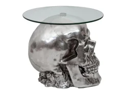 Outlet MCW Beistelltisch Totenkopf A19 Polyresin Glastisch Wohnzimmertisch Silber 52x55x55cm