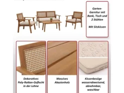 Clearance MCW Garten-Garnitur MVG-N46 4-teilig Kissen Creme Cremeweiß