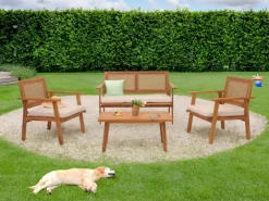 Clearance MCW Garten-Garnitur MVG-N46 4-teilig Kissen Creme Cremeweiß