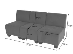 Hot MCW Modular 3-Sitzer Sofa Couch Moncalieri -Grau ohne Armlehnen Anthrazit