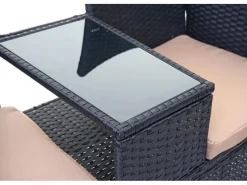 MCW Poly-Rattan Sitzbank mit Tisch E24 Kissen Creme