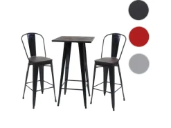 MCW Stehtisch-Set A73 inkl. Holz-Tischplatte Metall 3-teilig Schwarz