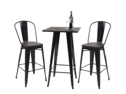 MCW Stehtisch-Set A73 inkl. Holz-Tischplatte Metall 3-teilig Schwarz