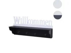 MCW Wandgarderobe D41 Willkommen 4 Haken Schwarz/weiß