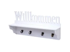 MCW Wandgarderobe D41 Willkommen 4 Haken Weiß