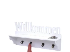 MCW Wandgarderobe D41 Willkommen 4 Haken Weiß