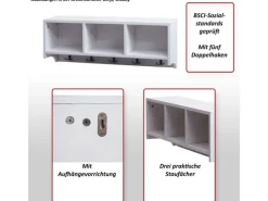 MCW Wandregal K49 Garderobe Wandgarderobe Regal 3 Staufächer 5 Haken 30x80x20cm Holz