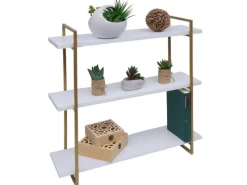 MCW Wandregal K78 60x60x18cm Weiß Metall Gold