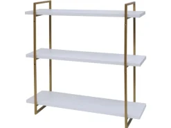 MCW Wandregal K78 60x60x18cm Weiß Metall Gold